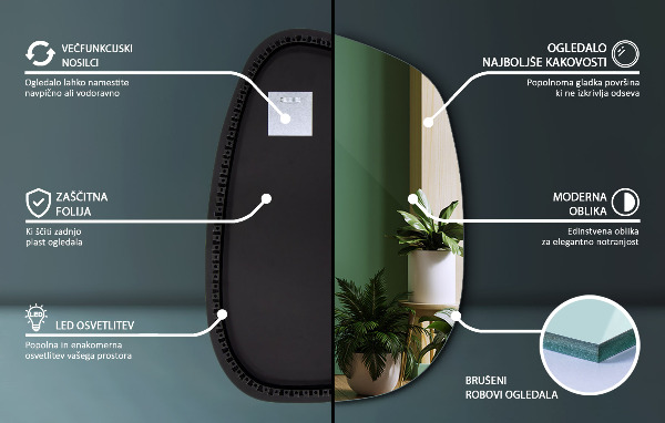 Szabálytalan ledes tükrök 49x34 cm