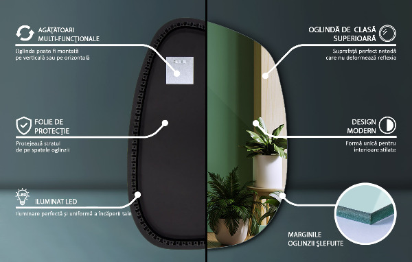 Szabálytalan led tükör 55x38 cm