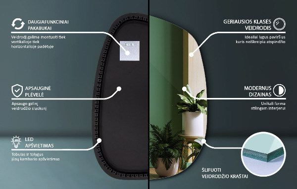 Szabálytalan led tükör 55x38 cm