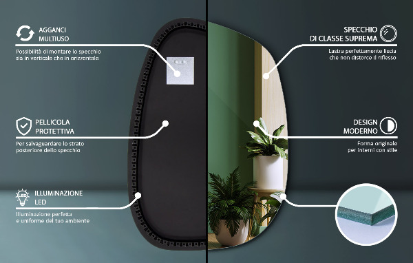 Szabálytalan led tükör 55x38 cm