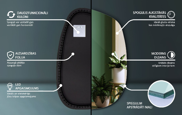 Szabálytalan led tükör 55x38 cm
