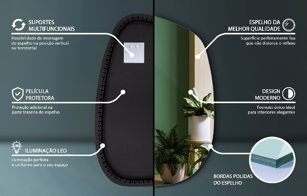 Szabálytalan led tükör 55x38 cm