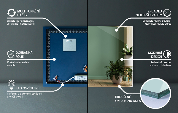 Modern ledes tükör 70x50 cm