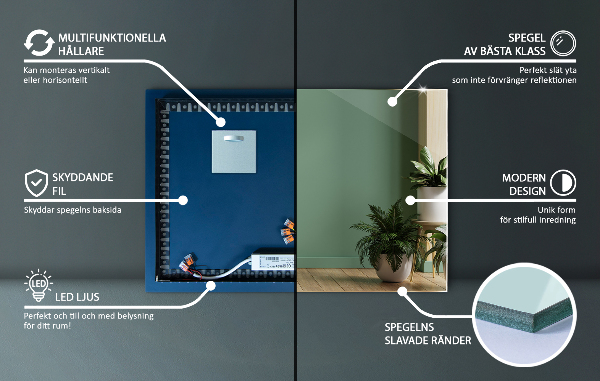 Modern ledes tükör 70x50 cm