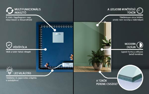 Modern ledes tükör 70x50 cm