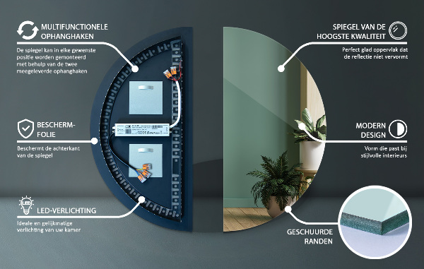 Félkör led tükör 40x80 cm