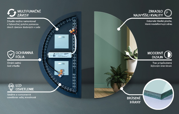Félkör led tükör 40x80 cm