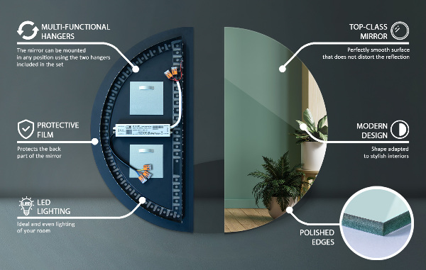 Félkör led tükör 40x80 cm