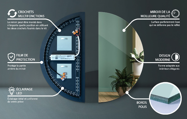 Félkör tükör világítás 45x90 cm