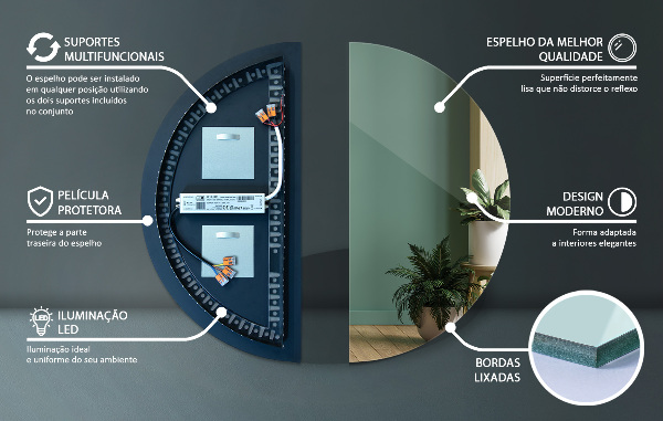 Félkör tükör 50x100 cm