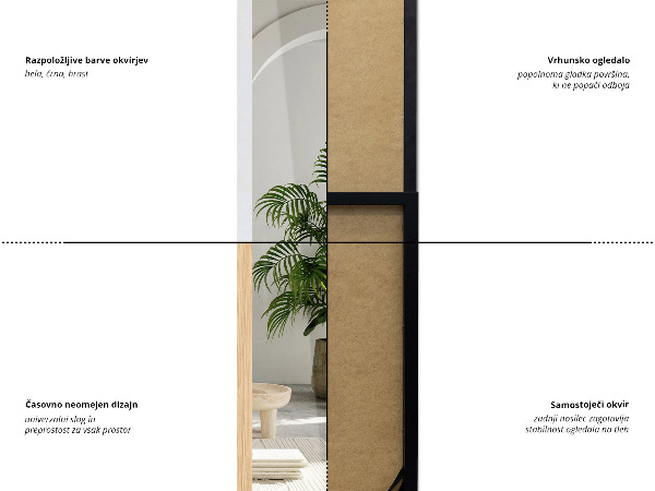 Nagy álló tükör fekete 14x61 in