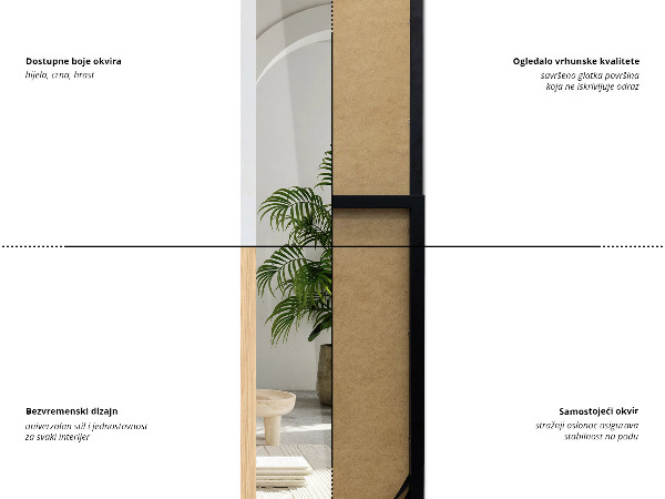 Nagy álló tükör fekete 14x61 in