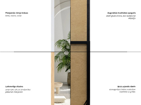 Nagy álló tükör fekete 14x61 in