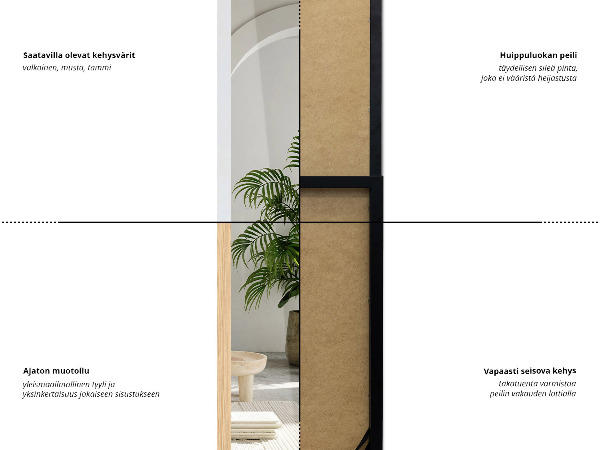 Nagy álló tükör fekete 14x61 in