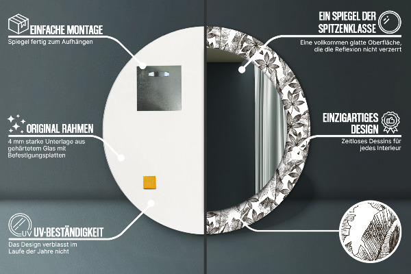 Kerek díszes tükör Trópusi levelek