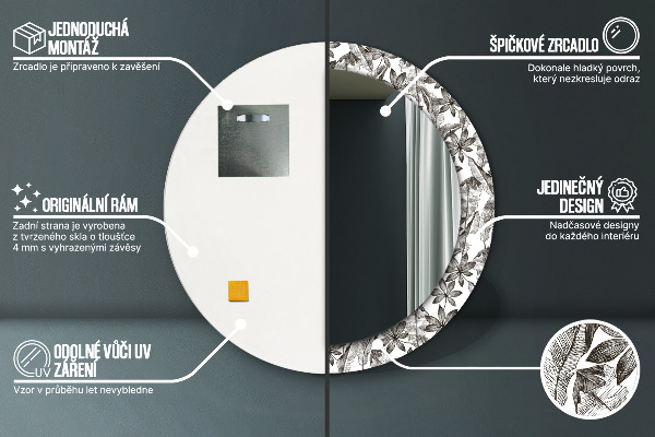 Kerek díszes tükör Trópusi levelek