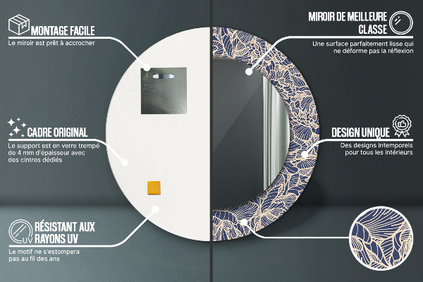 Kerek tükör nyomtatott kerettel Virágok