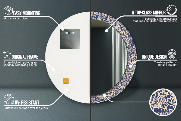 Kerek tükör nyomtatott kerettel Virágok