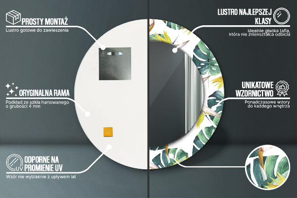 Kerek tükör díszítéssel Trópusi levelek