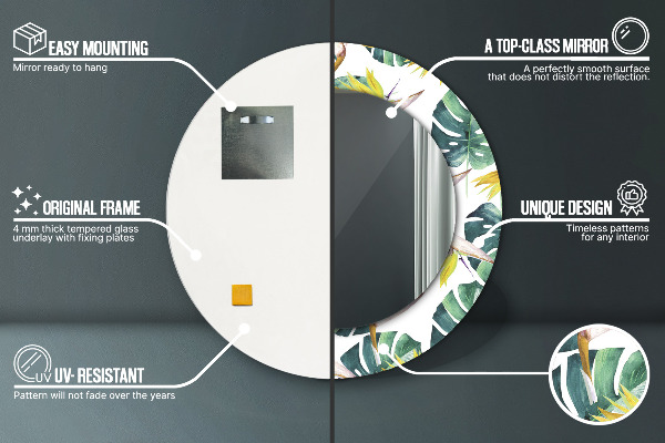 Kerek tükör díszítéssel Trópusi levelek