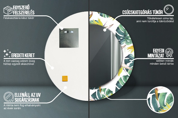 Kerek tükör díszítéssel Trópusi levelek