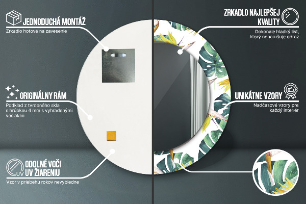 Kerek tükör díszítéssel Trópusi levelek