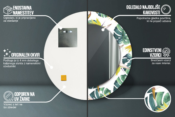 Kerek tükör díszítéssel Trópusi levelek