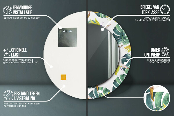 Kerek tükör díszítéssel Trópusi levelek