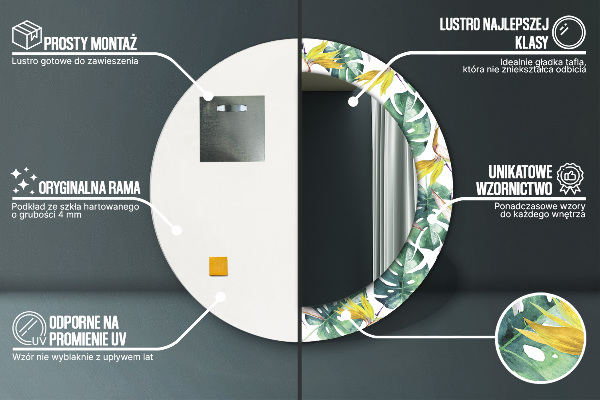 Kerek tükör díszítéssel Trópusi levelek