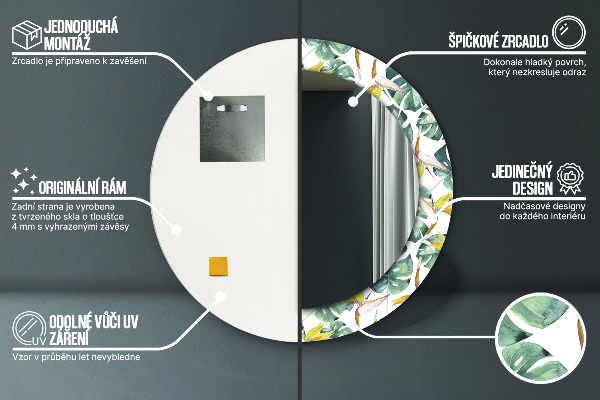 Kerek tükör díszítéssel Trópusi levelek