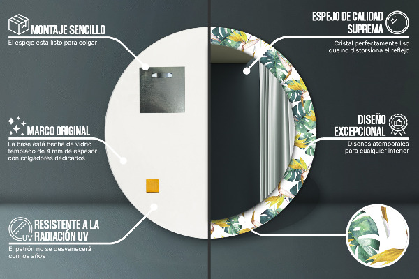 Kerek tükör díszítéssel Trópusi levelek