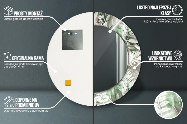 Kerek tükör keret nyomtatással Akvarell levelek