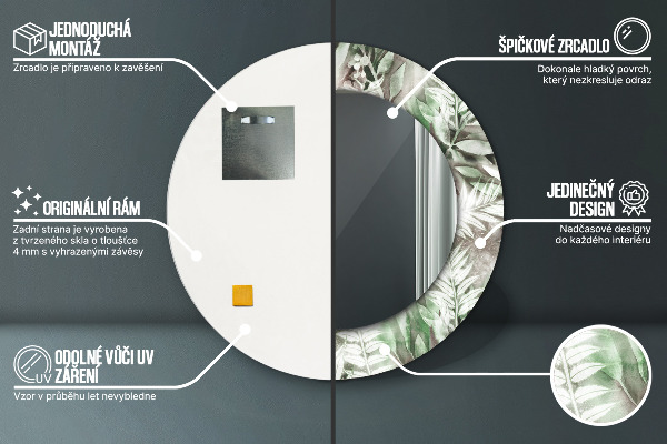 Kerek tükör keret nyomtatással Akvarell levelek