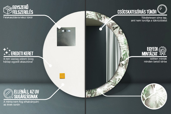 Kerek tükör keret nyomtatással Akvarell levelek