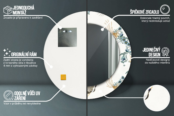 Kerek tükör nyomtatott kerettel Chinoserie