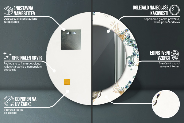 Kerek tükör nyomtatott kerettel Chinoserie