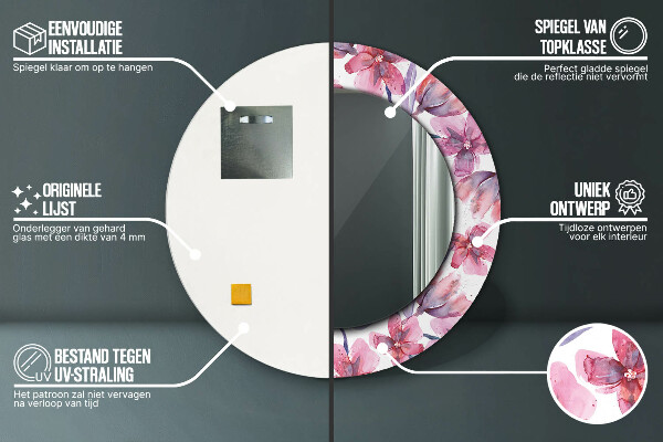 Kerek tükör keret nyomtatással Akvarell virágok