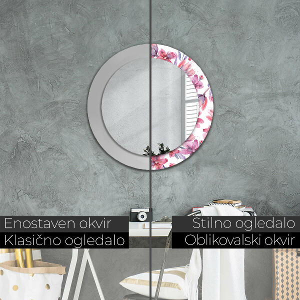 Kerek tükör keret nyomtatással Akvarell virágok