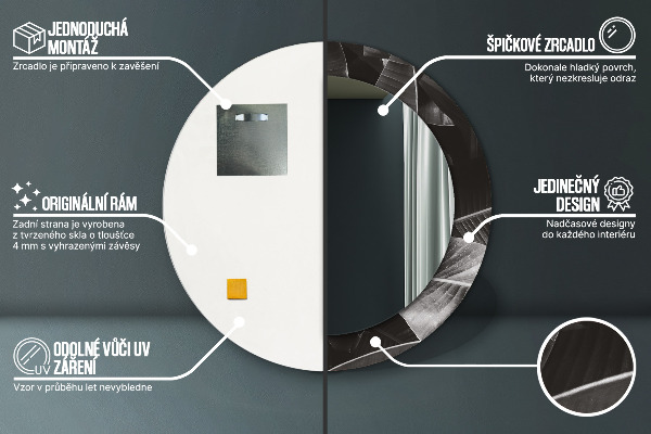 Kerek tükör nyomtatott kerettel Trópusi pálmafák