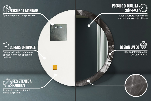 Kerek tükör nyomtatott kerettel Trópusi pálmafák