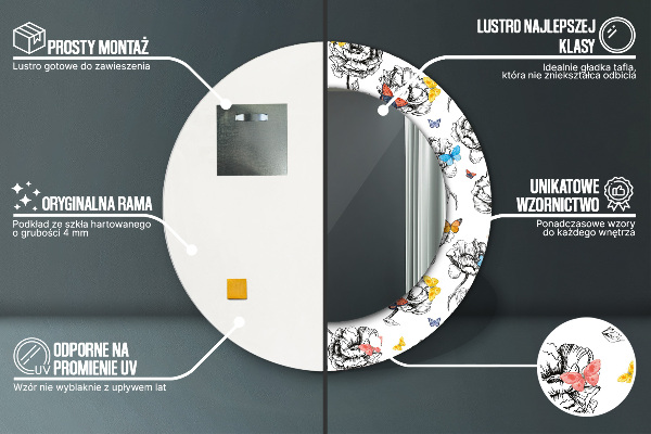 Kerek dísztükör Pillangó