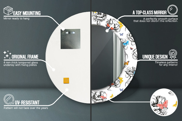 Kerek dísztükör Pillangó