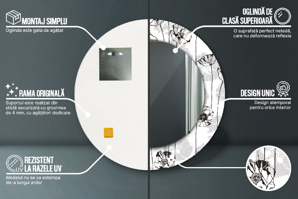 Kerek díszes tükör Pipacs virágok