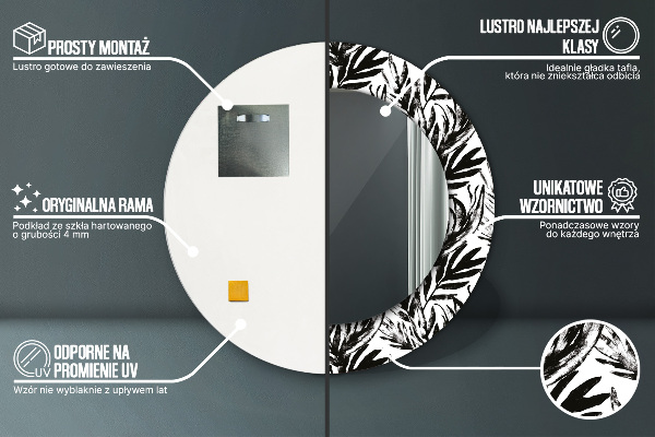 Kerek tükör keret nyomtatással Monstera