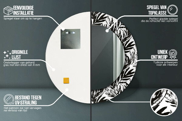 Kerek tükör keret nyomtatással Monstera