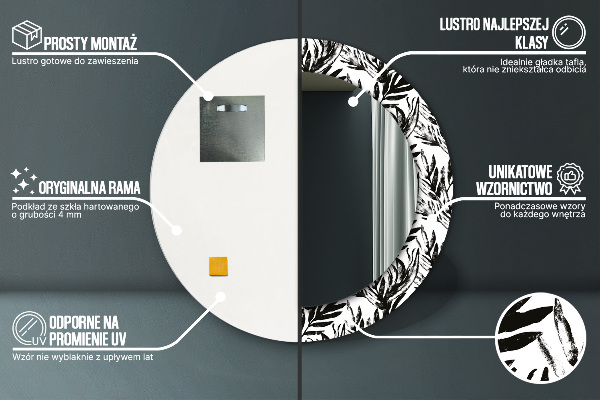 Kerek tükör keret nyomtatással Monstera