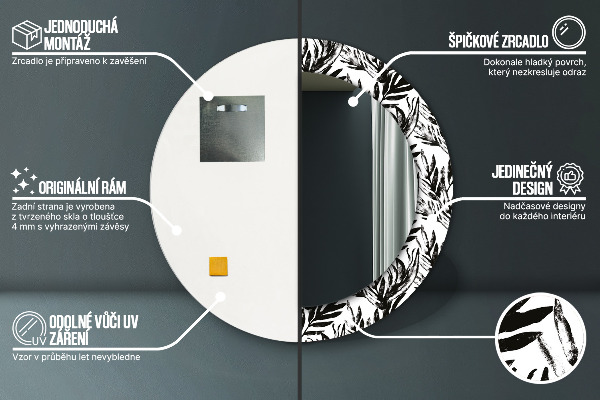 Kerek tükör keret nyomtatással Monstera