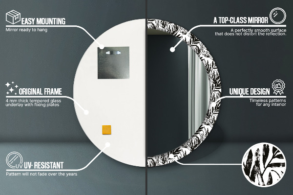 Kerek tükör keret nyomtatással Monstera