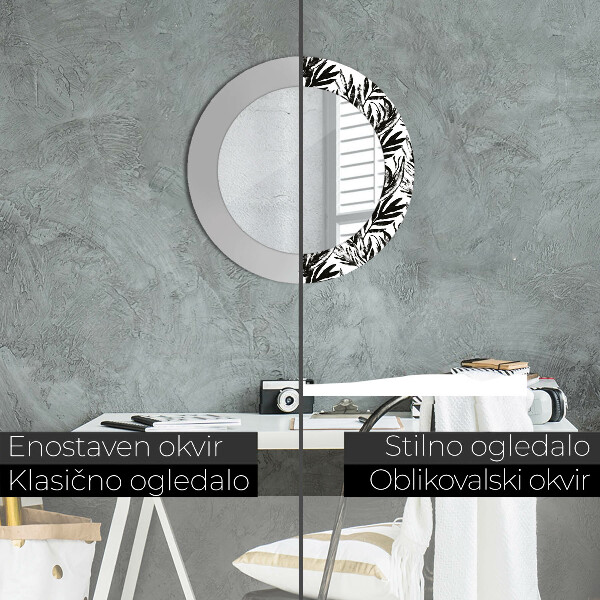 Kerek tükör keret nyomtatással Monstera