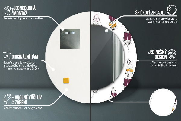 Kerek tükör nyomtatott kerettel Tollak